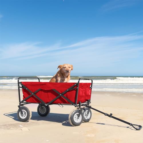 Lifetime Home Collapsible Foldable Heavy Duty Utility Wagon Cart with Larger Capacity - Perfect for Shopping, Sports Events, Grocery, Moving, Camping, Laundry, Beach - Red