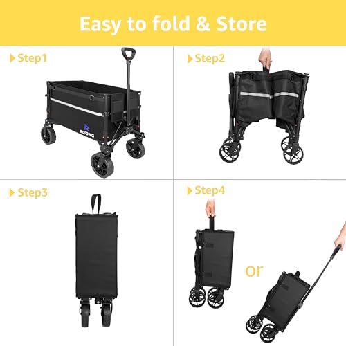 ROSONG Collapsible Wagon Cart with Wheels Foldable - Folding Utility Heavy Duty Wagons Carts for Grocery Beach Sports Garden Shopping Camping Wheelbarrows