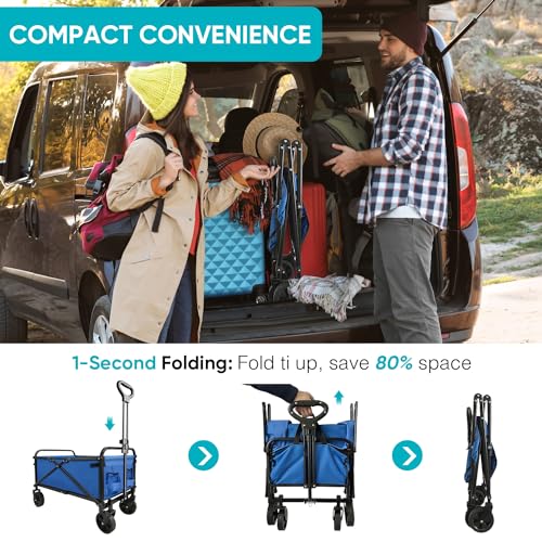 SAILARY Collapsible Foldable Wagon, Beach Cart Large Capacity, Heavy Duty Folding Wagon Portable, for Outdoor Sports, Shopping, Camping, Blue