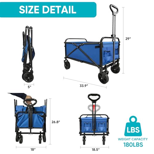 SAILARY Collapsible Foldable Wagon, Beach Cart Large Capacity, Heavy Duty Folding Wagon Portable, for Outdoor Sports, Shopping, Camping, Blue
