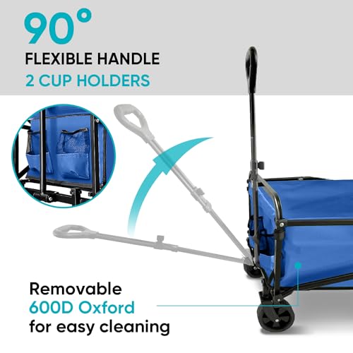 SAILARY Collapsible Foldable Wagon, Beach Cart Large Capacity, Heavy Duty Folding Wagon Portable, for Outdoor Sports, Shopping, Camping, Blue
