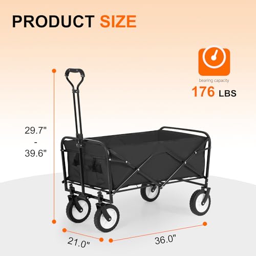 PayLessHere Collapsible Wagon Folding Foldable Garden Cart with Large Capacity, 220 LBS Capacity Portable Utility Wagon Cart Heavy Duty for Beach Camping Shopping Garden,Black