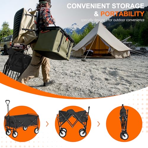 PayLessHere Collapsible Wagon Folding Foldable Garden Cart with Large Capacity, 220 LBS Capacity Portable Utility Wagon Cart Heavy Duty for Beach Camping Shopping Garden,Black