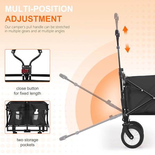 PayLessHere Collapsible Wagon Folding Foldable Garden Cart with Large Capacity, 220 LBS Capacity Portable Utility Wagon Cart Heavy Duty for Beach Camping Shopping Garden,Black