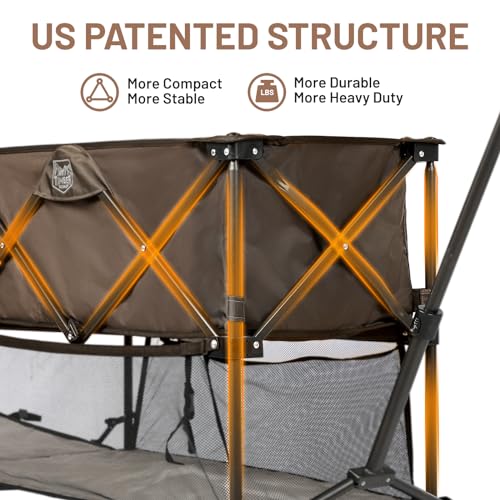 TIMBER RIDGE 400L Large Capacity Folding Double Decker Wagon, 54" Extra Long Extender Wagon Cart, 450lbs Heavy Duty Collapsible Wagon, All-Terrain Big Wheels for Camping, Sports, Shopping, Brown