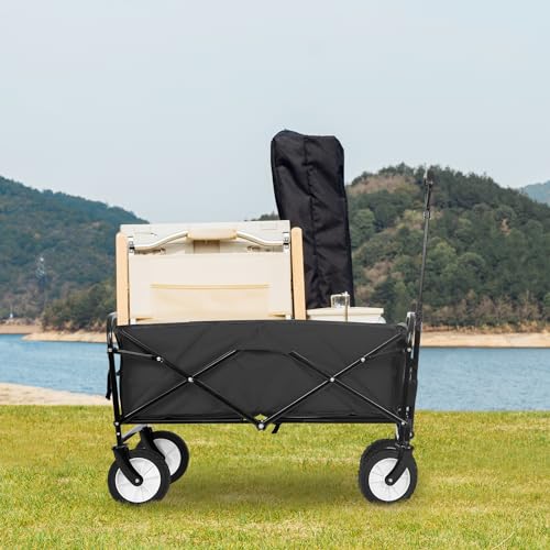 PayLessHere Collapsible Wagon Folding Foldable Garden Cart with Large Capacity, 220 LBS Capacity Portable Utility Wagon Cart Heavy Duty for Beach Camping Shopping Garden,Black