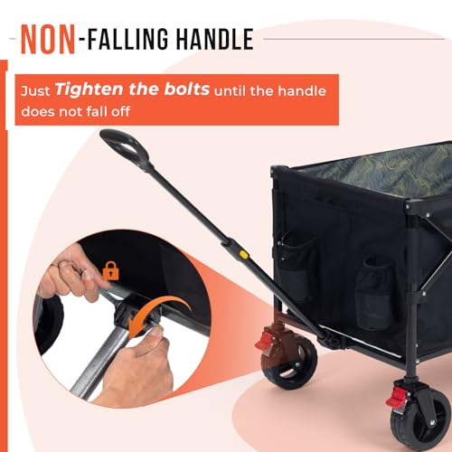 Overmont 200L Foldable Wagon Cart - 49.2" Extended Heavy Duty Collapsible Folding Utility Wagon with All-Terrain Big Wheels for Outdoor Camping Sports Garden Beach Grocery - 300lbs Support