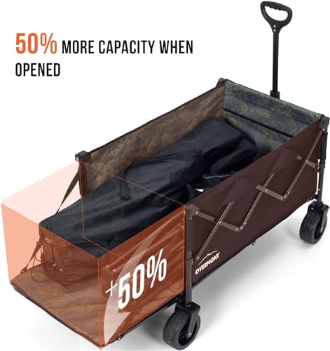 Overmont 200L Foldable Wagon Cart - 49.2" Extended Heavy Duty Collapsible Folding Utility Wagon with All-Terrain Big Wheels for Outdoor Camping Sports Garden Beach Grocery - 300lbs Support