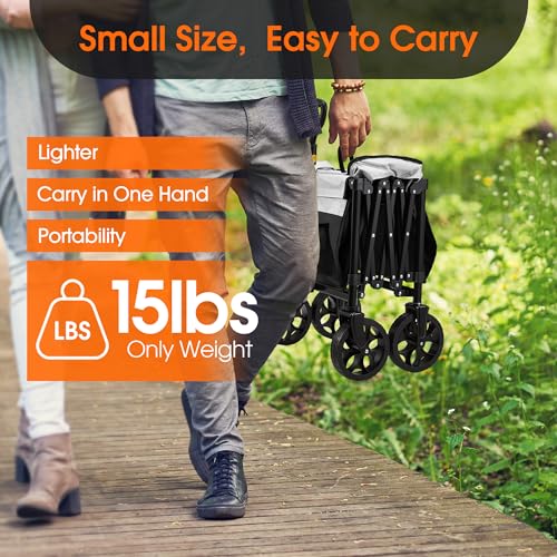 Collapsible Folding Wagon,Large Utility Wagon Cart Foldable,Folding Wagon Cart with All Terrain Wheels,Heavy Duty Garden Cart,Portable Wagon for Shopping Grocery Camping Sports Fishing (Black/White)