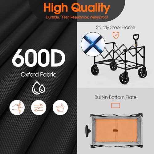 Collapsible Folding Wagon,Large Utility Wagon Cart Foldable,Folding Wagon Cart with All Terrain Wheels,Heavy Duty Garden Cart,Portable Wagon for Shopping Grocery Camping Sports Fishing (Black/White)