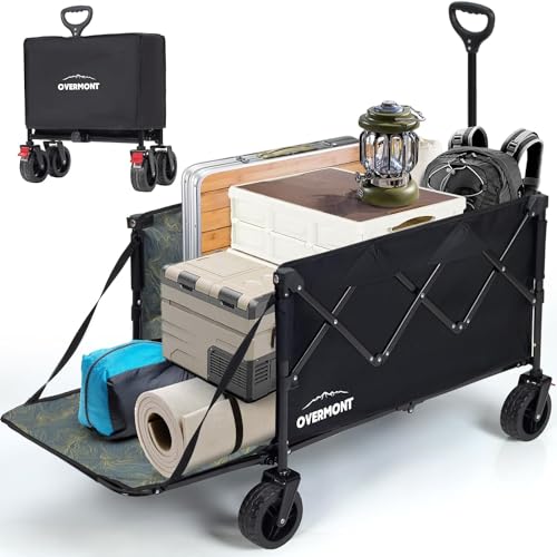 Overmont 200L Foldable Wagon Cart - 49.2" Extended Heavy Duty Collapsible Folding Utility Wagon with All-Terrain Big Wheels for Outdoor Camping Sports Garden Beach Grocery - 300lbs Support
