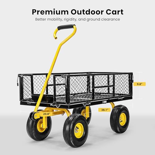 VIVOHOME Heavy Duty 880 Lbs Capacity Mesh Steel Garden Cart Folding Utility Wagon with Removable Sides and 4.10/3.50-4 inch Wheels (Black)