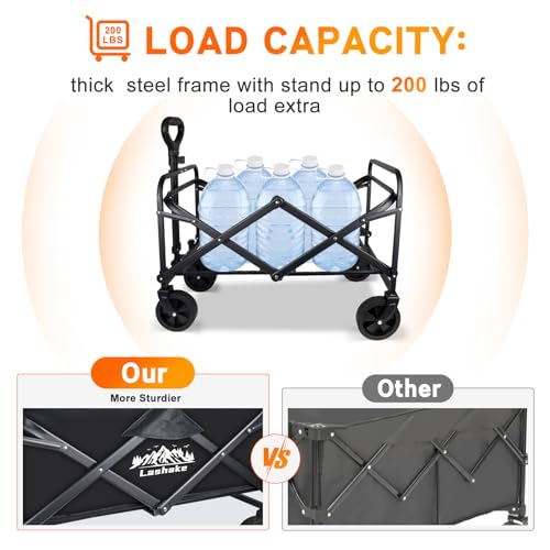 Collapsible Wagon Carts Foldable, Heavy Duty Beach Folding Wagon Cart with Wheels, Large Capacity Portable Utility Grocery Wagon for Shopping, Sports, Camping, Garden