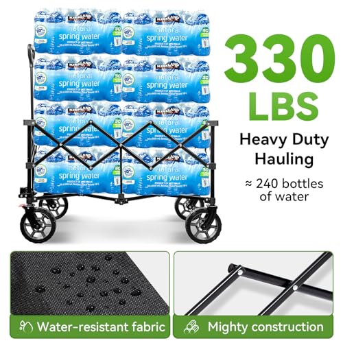 Hikenture 330lbs Collapsible Wagon Cart, Ultra-Large Wagons Carts Foldable, Heavy Duty Folding Wagon with Wheels, Utility All Terrain Wagon for Groceries, Garden, Sports, Beach, Shopping, Black
