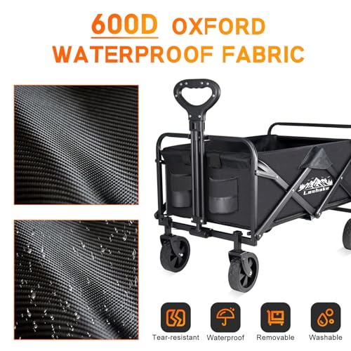 Collapsible Wagon Carts Foldable, Heavy Duty Beach Folding Wagon Cart with Wheels, Large Capacity Portable Utility Grocery Wagon for Shopping, Sports, Camping, Garden