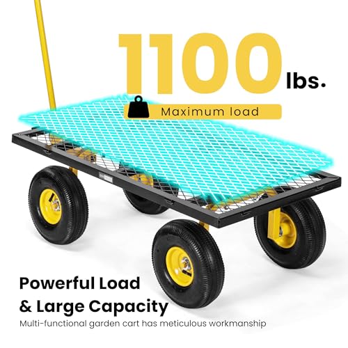 VIVOHOME Heavy Duty 880 Lbs Capacity Mesh Steel Garden Cart Folding Utility Wagon with Removable Sides and 4.10/3.50-4 inch Wheels (Black)
