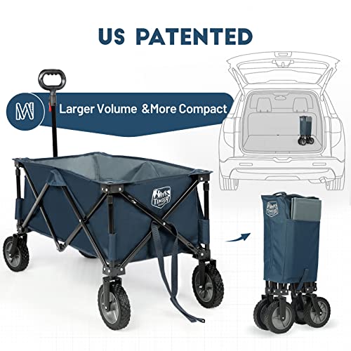 TIMBER RIDGE Collapsible Outdoor Folding Wagon Cart Heavy Duty Camping Patio Shopping Garden Cart with Side Bag Cup Holder Blue Large