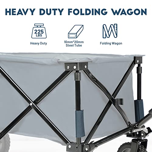 TIMBER RIDGE Collapsible Outdoor Folding Wagon Cart Heavy Duty Camping Patio Shopping Garden Cart with Side Bag Cup Holder Blue Large