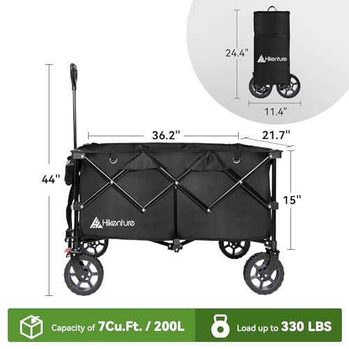 Hikenture 330lbs Collapsible Wagon Cart, Ultra-Large Wagons Carts Foldable, Heavy Duty Folding Wagon with Wheels, Utility All Terrain Wagon for Groceries, Garden, Sports, Beach, Shopping, Black