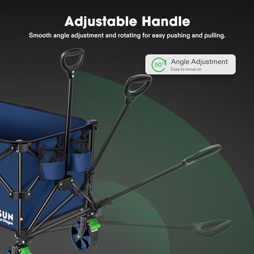 VIVOSUN Heavy Duty Folding Collapsible Wagon Utility Outdoor Camping Cart with Universal Wheels & Adjustable Handle, Blue