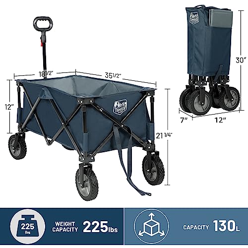 TIMBER RIDGE Collapsible Outdoor Folding Wagon Cart Heavy Duty Camping Patio Shopping Garden Cart with Side Bag Cup Holder Blue Large