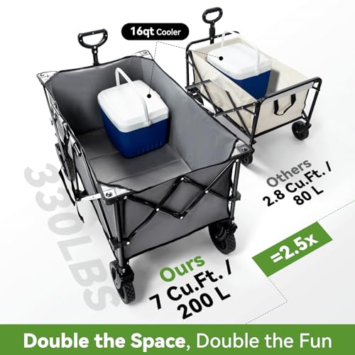 Hikenture Collapsible Wagon 330LBS Capacity, 200L Extra Large Wagons Carts Foldable, Heavy Duty Folding Wagon with All-Terrain Wheels, Utility Beach Wagon for Outdoor Garden
