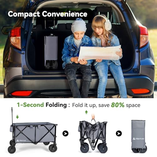 Hikenture Collapsible Wagon 330LBS Capacity, 200L Extra Large Wagons Carts Foldable, Heavy Duty Folding Wagon with All-Terrain Wheels, Utility Beach Wagon for Outdoor Garden