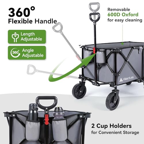 Hikenture Collapsible Wagon 330LBS Capacity, 200L Extra Large Wagons Carts Foldable, Heavy Duty Folding Wagon with All-Terrain Wheels, Utility Beach Wagon for Outdoor Garden