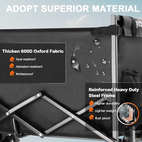 Uyittour Collapsible Wagon Cart Heavy Duty Foldable, Portable Folding Wagon with Ultra-Compact Design, Utility Grocery Wagon for Camping Sports Shopping, Black