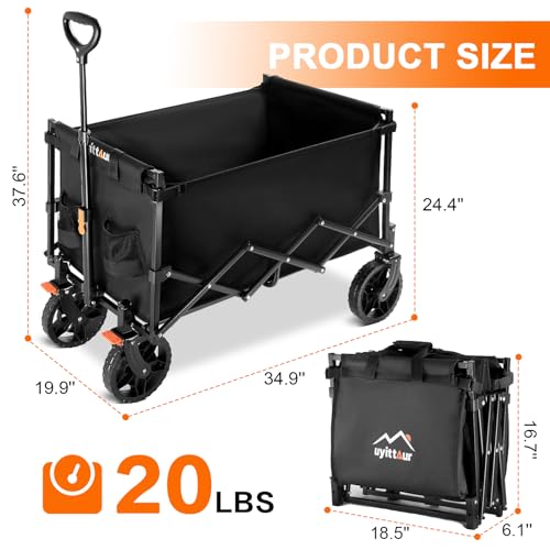 Uyittour Collapsible Wagon Cart Heavy Duty Foldable, Portable Folding Wagon with Ultra-Compact Design, Utility Grocery Wagon for Camping Sports Shopping, Black