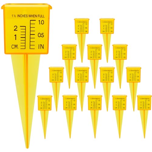 Anglekai 10PCS Rain Gauges, 1.5" Sprinkler Gauge for Lawn Water Gauge with Wide Mouth Sprinkler Rain Gauge, Transparent Outdoor Water Measuring Tool for Accurate Lawn Garden Water Gauge (10, Yellow)
