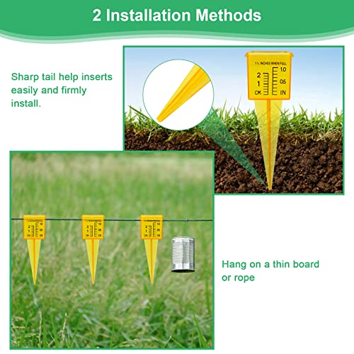 Anglekai 10PCS Rain Gauges, 1.5" Sprinkler Gauge for Lawn Water Gauge with Wide Mouth Sprinkler Rain Gauge, Transparent Outdoor Water Measuring Tool for Accurate Lawn Garden Water Gauge (10, Yellow)