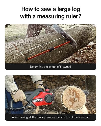 FILKO Strong Magnetic Firewood Measuring Tool, Used for Fast Measure Firewood Length, Firewood Gauge Freely Adjust from 16'' to 29'', One Step Installation, High Vis Orange, Attach to Any Chainsaw