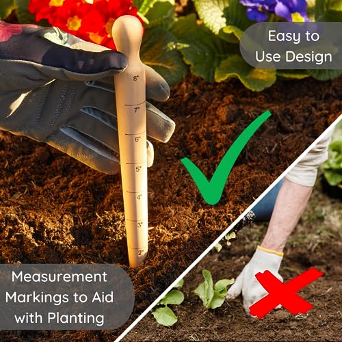 Muldale Garden Dibber Seed Planter Tool with Measurements 8 inches – Wooden Seed Dibber for Planting Tapered Gauge Handheld Bulb Planting Tool for Seedlings