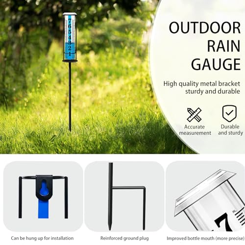 Rain Gauge Outdoor,Accurate Rain Gauges Outdoors Best Rated,Upgraded Freeze Proof Rain Measure Gauge for Yard Fence,Rain Meter with Stake,Large Font Water Gauge for Rain,Adjustable Height,Easy to Read