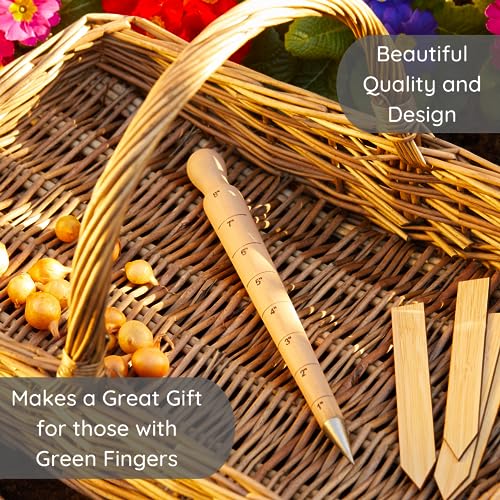Muldale Garden Dibber Seed Planter Tool with Measurements 8 inches – Wooden Seed Dibber for Planting Tapered Gauge Handheld Bulb Planting Tool for Seedlings