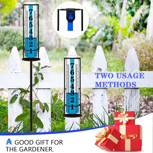 Rain Gauge Outdoor,Accurate Rain Gauges Outdoors Best Rated,Upgraded Freeze Proof Rain Measure Gauge for Yard Fence,Rain Meter with Stake,Large Font Water Gauge for Rain,Adjustable Height,Easy to Read