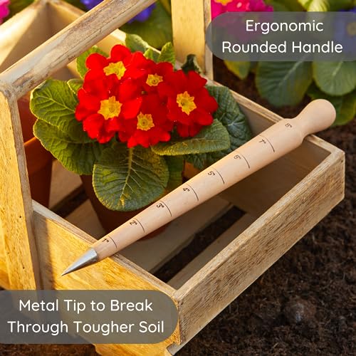 Muldale Garden Dibber Seed Planter Tool with Measurements 8 inches – Wooden Seed Dibber for Planting Tapered Gauge Handheld Bulb Planting Tool for Seedlings