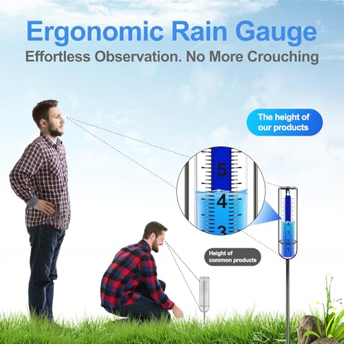 Uponer Rain Gauge Outdoor, 3rd Upgraded Freeze Proof Rain Gauge with Thicken Plastic, Large Numbers, 7" Rain Gauge Outdoor Best Rated, Adjustable Height with Stake, Measures Yard, Garden, Lawn, Patio
