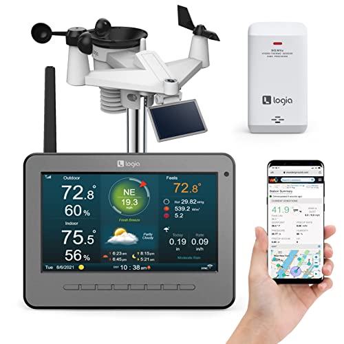 Logia 7-in-1 Wireless Self-Charging Weather Station with Wi-Fi®, Solar Cell & 7” HD Color Display Console | Measures Temperature, Humidity, Wind Speed/Direction, Rainfall, UV Index & Light Intensity