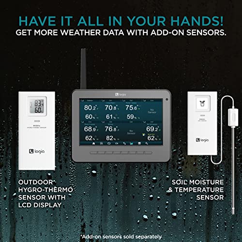 Logia 7-in-1 Wireless Self-Charging Weather Station with Wi-Fi®, Solar Cell & 7” HD Color Display Console | Measures Temperature, Humidity, Wind Speed/Direction, Rainfall, UV Index & Light Intensity