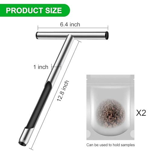 12 Inch Soil Sampler Probe with T Handle,Stainless Steel Soil Probe Rod with Core Sampling Area,Includes Soil Sample Kit,for Soil Sampling Plant Care Lawn Garden Farm