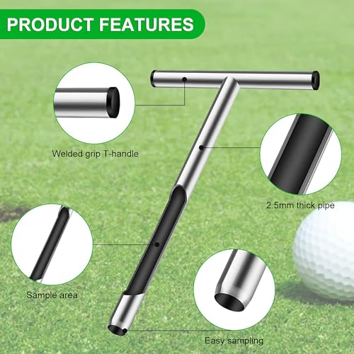 12 Inch Soil Sampler Probe with T Handle,Stainless Steel Soil Probe Rod with Core Sampling Area,Includes Soil Sample Kit,for Soil Sampling Plant Care Lawn Garden Farm