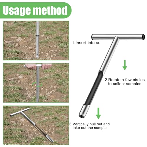 12 Inch Soil Sampler Probe with T Handle,Stainless Steel Soil Probe Rod with Core Sampling Area,Includes Soil Sample Kit,for Soil Sampling Plant Care Lawn Garden Farm