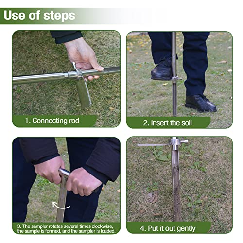 36" Soil Probe, Stainless Steel Soil Sampler Probe with Foot Pedal and Reusable Sample Bags, Soil Test Kits for Lawn Plant Garden Farm Soil Sampling