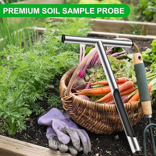12 Inch Soil Sampler Probe with T Handle,Stainless Steel Soil Probe Rod with Core Sampling Area,Includes Soil Sample Kit,for Soil Sampling Plant Care Lawn Garden Farm