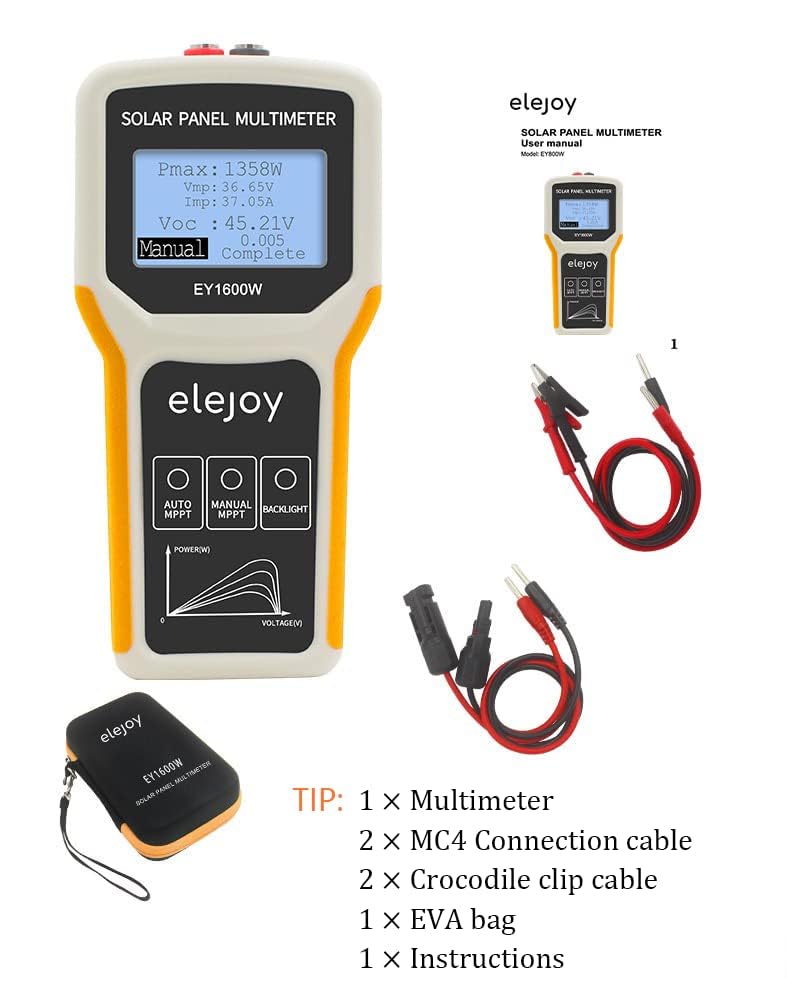 Upgrade 1600W Solar Panel Tester MPPT Photovoltaic Panel Multimeter Upgraded EY-1600W with Ultra Clear LCD Display, Smart MPPT Tools for Testing Solar PV Panel Data and Troubleshooting (EY-1600W)…