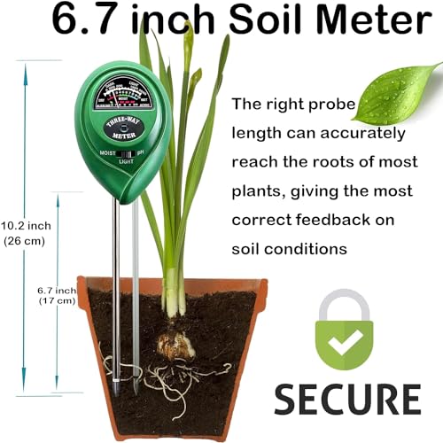 Suplong 3-in-1 Soil Moisture Meter, Upgraded Stainless Steel Probe Soil pH/Light/Moisture Meter for Plants, Soil Tester for Garden, Farm, Lawn, Indoor & Outdoor (No Battery Needed)(Green)