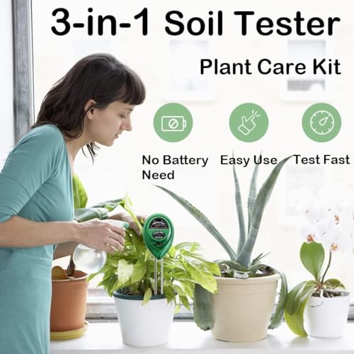 Suplong 3-in-1 Soil Moisture Meter, Upgraded Stainless Steel Probe Soil pH/Light/Moisture Meter for Plants, Soil Tester for Garden, Farm, Lawn, Indoor & Outdoor (No Battery Needed)(Green)