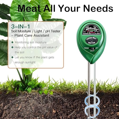 Suplong 3-in-1 Soil Moisture Meter, Upgraded Stainless Steel Probe Soil pH/Light/Moisture Meter for Plants, Soil Tester for Garden, Farm, Lawn, Indoor & Outdoor (No Battery Needed)(Green)